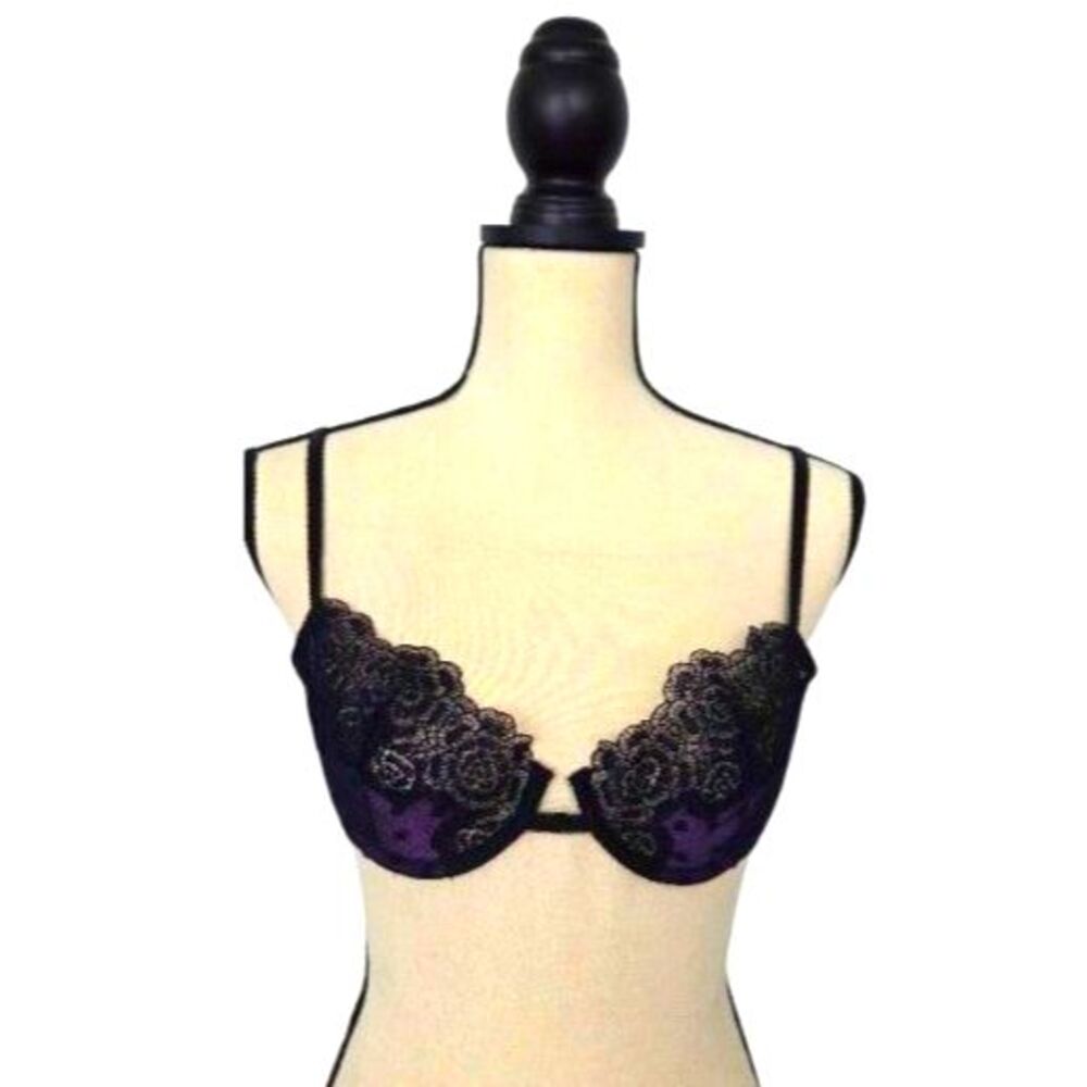 Victoria's Secret Very Sexy Balconet Women's Bra 36B Purple Black Lace NWT
